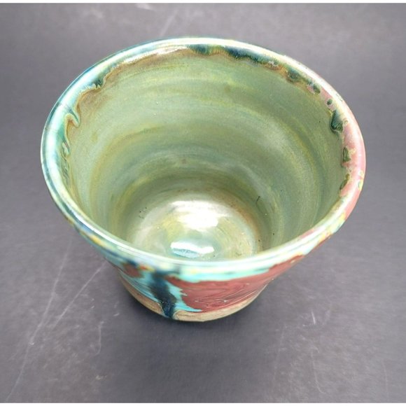 Sooz Glazebrook Footed Pot Bowl Art Pottery Artisan Signed Blue Copper JS8138 - Picture 4 of 7